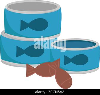 nourriture pour animaux de compagnie de poissons can et biscuits isolé fond blanc illustration vectorielle de conception Illustration de Vecteur