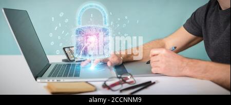 Interface de protection de sécurité Web utilisée par le concepteur graphique au bureau Rendu 3D Banque D'Images