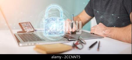 Interface de protection de sécurité Web utilisée par le concepteur graphique au bureau Rendu 3D Banque D'Images