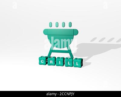 ICÔNE 3D DE LA GRILLE sur le texte cubique, illustration 3D Banque D'Images