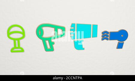 jeu d'icônes sèche-cheveux 4, illustration 3D Banque D'Images