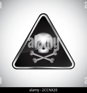 Attention, danger d'empoisonnement. Panneau d'avertissement en métal noir et blanc - risque d'empoisonnement sur fond blanc. Symbole d'information de danger. Icône pour de Illustration de Vecteur
