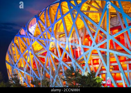 Beijing, Chine - Jan 11 2020: Le stade national (AKA Bird's Nest) construit pour les Jeux Olympiques d'été 2008, les Jeux paralympiques et sera de nouveau utilisé dans le Wi 2022 Banque D'Images