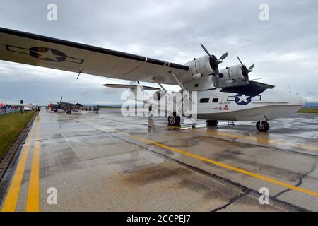 Le 22 août 2020, PBY Catalina consolidé est vu lors du salon aérien de deux jours à Cheb, en République tchèque. (CTK photo/Slavomir Kubes) Banque D'Images