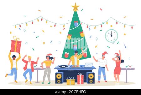 Heureux gens d'affaires célébrant Joyeux Noël et bonne année, illustration vectorielle plate Illustration de Vecteur