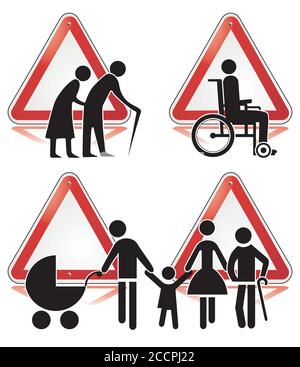 Signe des symboles avec des personnes handicapées Illustration de Vecteur