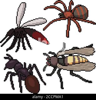 pixel art set isolé dangereux petit insecte Illustration de Vecteur