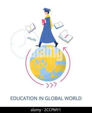 Concept Education in Global World, illustration vectorielle plate en gros plan Illustration de Vecteur