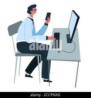 Homme travaillant à domicile ou au bureau Vector Illustration de Vecteur