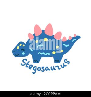 Caricature dinosaure Stegosaurus. Adorable personnage dino isolé. Illustration ludique du vecteur dinosaure sur fond blanc. Lettrage dessiné à la main Stegosaurus. Illustration de Vecteur