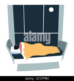 Dormir la nuit, lit de personnage le soir Illustration de Vecteur