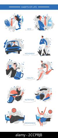 Changer les mauvaises habitudes de vie, un mode de vie sain et actif Illustration de Vecteur