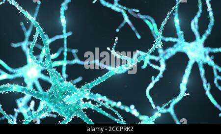 Cellules neurales abstraites avec points lumineux. Les synapses et les cellules neuronales envoient des signaux chimiques électriques. Neurone de neurones interconnectés avec Banque D'Images