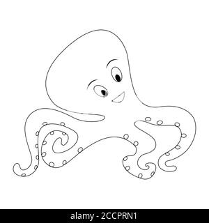 Contour de l'octopus de dessin animé. Illustration vectorielle isolée sur fond blanc. Décoration pour cartes de vœux, affiches, prospectus, imprimés pour vêtements. Illustration de Vecteur