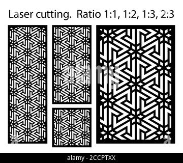 Mur décoratif arabe islamique, écran, motif panneau avec étoiles. Kit de modèle vectoriel. Jeu de panneaux vectoriels décoratifs pour la découpe au laser. Modèle pour Illustration de Vecteur