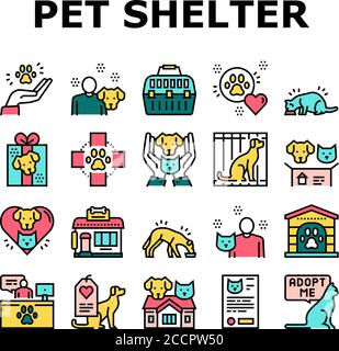 Vecteur de jeu d'icônes de la collection de abris pour animaux Illustration de Vecteur