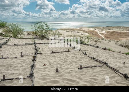 Panorama des dunes, Nida - Cronian Spit et Curonian Lagoon, Nida, Klaipeda, Lituanie. Dunes baltes. Patrimoine de l'UNESCO. Nida est situé sur le Curonian Banque D'Images