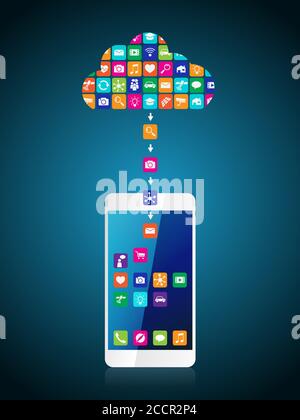 L'application a été téléchargée et installée sur le smartphone à partir du cloud Illustration de Vecteur