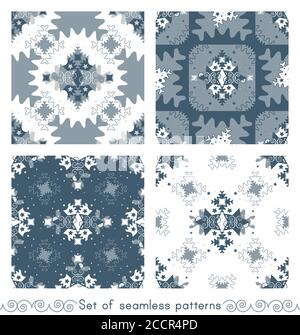 Ensemble de motifs de noël sans couture. Style de motif d'étoiles et de pièces de puzzle. Illustration vectorielle. Illustration de Vecteur