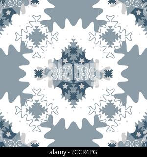 Style de motif d'étoiles et de pièces de puzzle. Motif de noël sans couture. Bleu, blanc et gris. Illustration vectorielle. Illustration de Vecteur