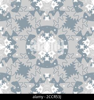 Style de motif d'étoiles et de pièces de puzzle. Motif de noël sans couture. Bleu, blanc et gris. Illustration vectorielle. Illustration de Vecteur