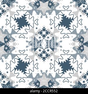 Style de motif d'étoiles et de pièces de puzzle. Motif de noël sans couture. Bleu, blanc et gris. Illustration vectorielle. Illustration de Vecteur