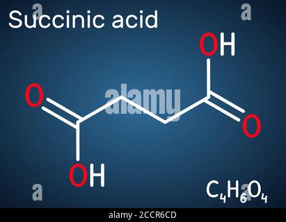 Acide succinique, acide butanedioïque, molécule C4H6O4. Il s'agit de l'additif alimentaire E363. L'anion, le succinate, est un composant de l'acide citrique ou TCA. Chimie structurelle Illustration de Vecteur