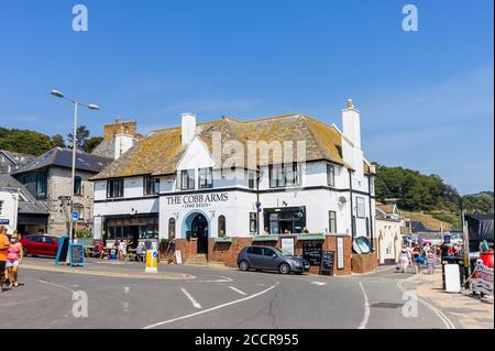 Le pub Cobb Arms par le Cobb à Lyme Regis, une station balnéaire populaire sur la côte jurassique à Dorset, au sud-ouest de l'Angleterre Banque D'Images