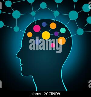 Homme et Big Data, communication, contacts, entreprise. Un réseau mondial en tête. Conception plate Illustration de Vecteur