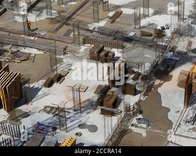 vue de dessus de la fondation du chantier de construction Banque D'Images