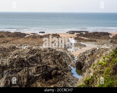 Plage de Barricane près de Woolacombe, dans le nord du Devon. Géologie. Banque D'Images