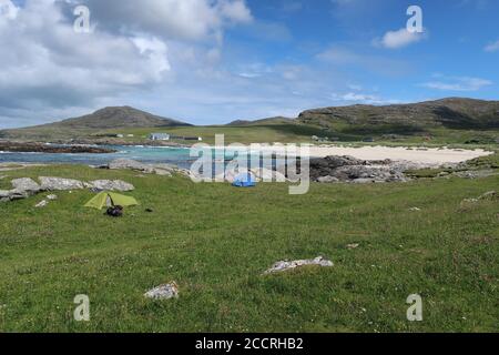 camping sauvage. Halaman Bay Bagh Halaman. La Hebridean Way. île de Barra. Brides extérieures. Highlands. Écosse. ROYAUME-UNI Banque D'Images