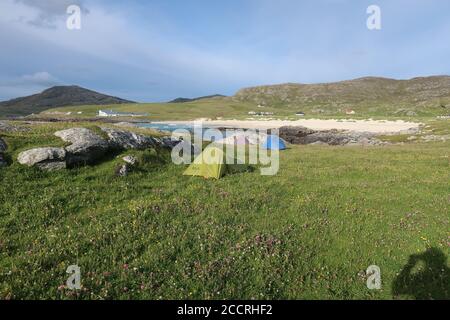 camping sauvage. Halaman Bay Bagh Halaman. La Hebridean Way. île de Barra. Brides extérieures. Highlands. Écosse. ROYAUME-UNI Banque D'Images