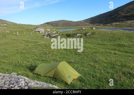 camping sauvage. Halaman Bay Bagh Halaman. La Hebridean Way. île de Barra. Brides extérieures. Highlands. Écosse. ROYAUME-UNI Banque D'Images