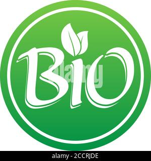 Logo BIO rond vert ou étiquette avec illustration vectorielle feuilles Illustration de Vecteur