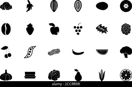 Aliments fruits légumes noir ensemble de couleurs Uni style illustration vectorielle Illustration de Vecteur