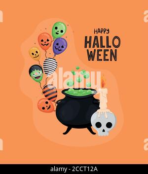 Tête de mort d'Halloween avec motif boule de sorcière et ballons de bougie, illustration de vecteur de thème de Noël et d'effrayant Illustration de Vecteur