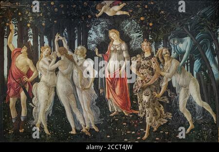 Alessandro Filipepi alias Sandro Botticelli (1445-1510), Primavera (printemps), 1478-1482 circa, Tempera sur panneau. Galeries Uffizi, Florence, Italie Banque D'Images