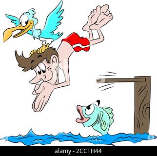 Homme de dessin animé en vacances plongée dans l'illustration du vecteur de mer Illustration de Vecteur