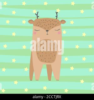 Adorable cerf style scandinave pour enfants Doodle Vector dessiné à la main illustration de dessin animé Illustration de Vecteur