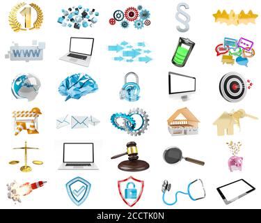 Icônes modernes de rendu 3D sur fond blanc Banque D'Images