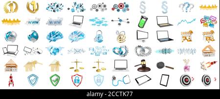 Icônes modernes de rendu 3D sur fond blanc Banque D'Images