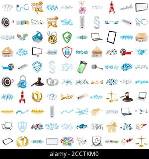 Icônes modernes de rendu 3D sur fond blanc Banque D'Images