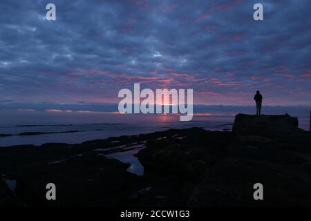 Jetée du port de St Andrews au lever du soleil, St Andrews, Fife, Écosse Banque D'Images