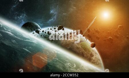 Planète lointaine dans l'espace du système de rendu 3D éléments de cette image fournie par la NASA Banque D'Images