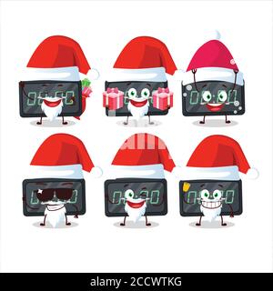 Émoticônes du Père Noël avec personnage de dessin animé de réveil numérique Illustration de Vecteur