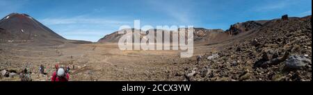 Panorama des randonneurs au Tongariro Alpine Crossing/circuit du Nord de Tongariro, parc national de Tongariro/Nouvelle-Zélande Banque D'Images