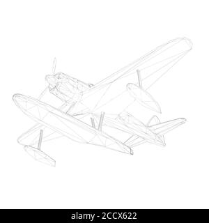 Image filaire d'un ancien plan pour l'atterrissage et le décollage de l'eau. Vue de dessous. 3D. Illustration vectorielle Illustration de Vecteur