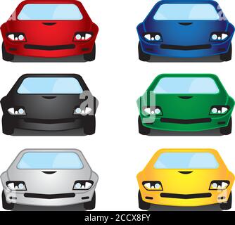 Illustration vectorielle de six voitures dans leur vue avant. Illustration de Vecteur