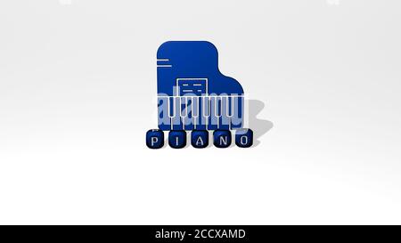 Icône Piano 3D sur des lettres cubes, illustration 3D Banque D'Images